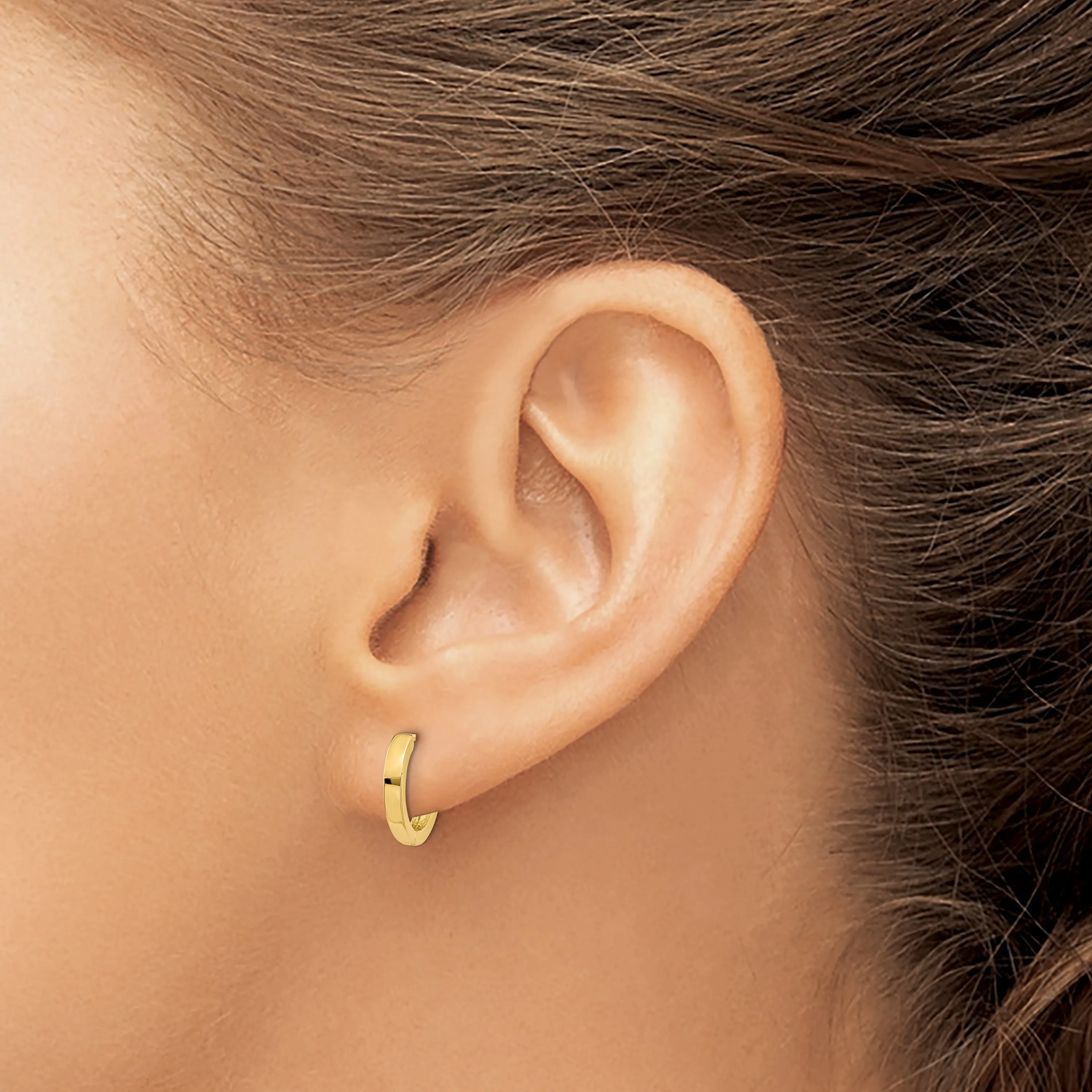10K Gold Polished Hinged Hoop Earrings for Women  Solid Huggie Style