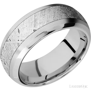 10K White Gold with Satin , Polish Finish and Meteorite Inlay - 9MM