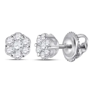 10kt White Gold Diamond Flower Cluster Earrings - A Mesmerizing Blossom of Brilliance