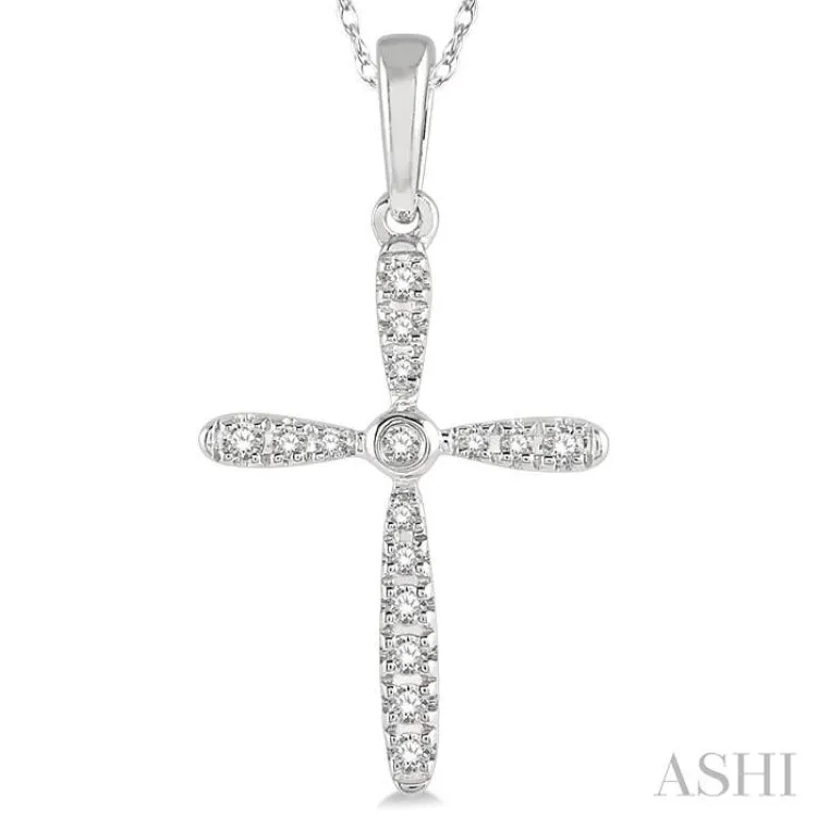 1/10 ctw Cross Charm Round Cut Diamond Petite Pendant in 10K White Gold