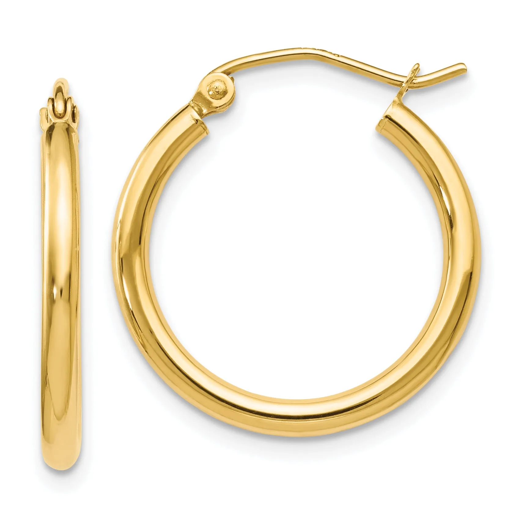 14K Gold Polished Hoop Earrings 20mm Lightweight Elegant Design