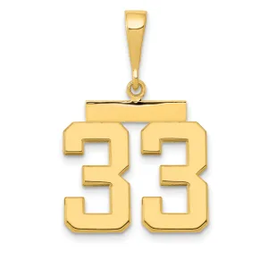 14K Gold Polished Number 33 Charm Medium Sleek Casted Design