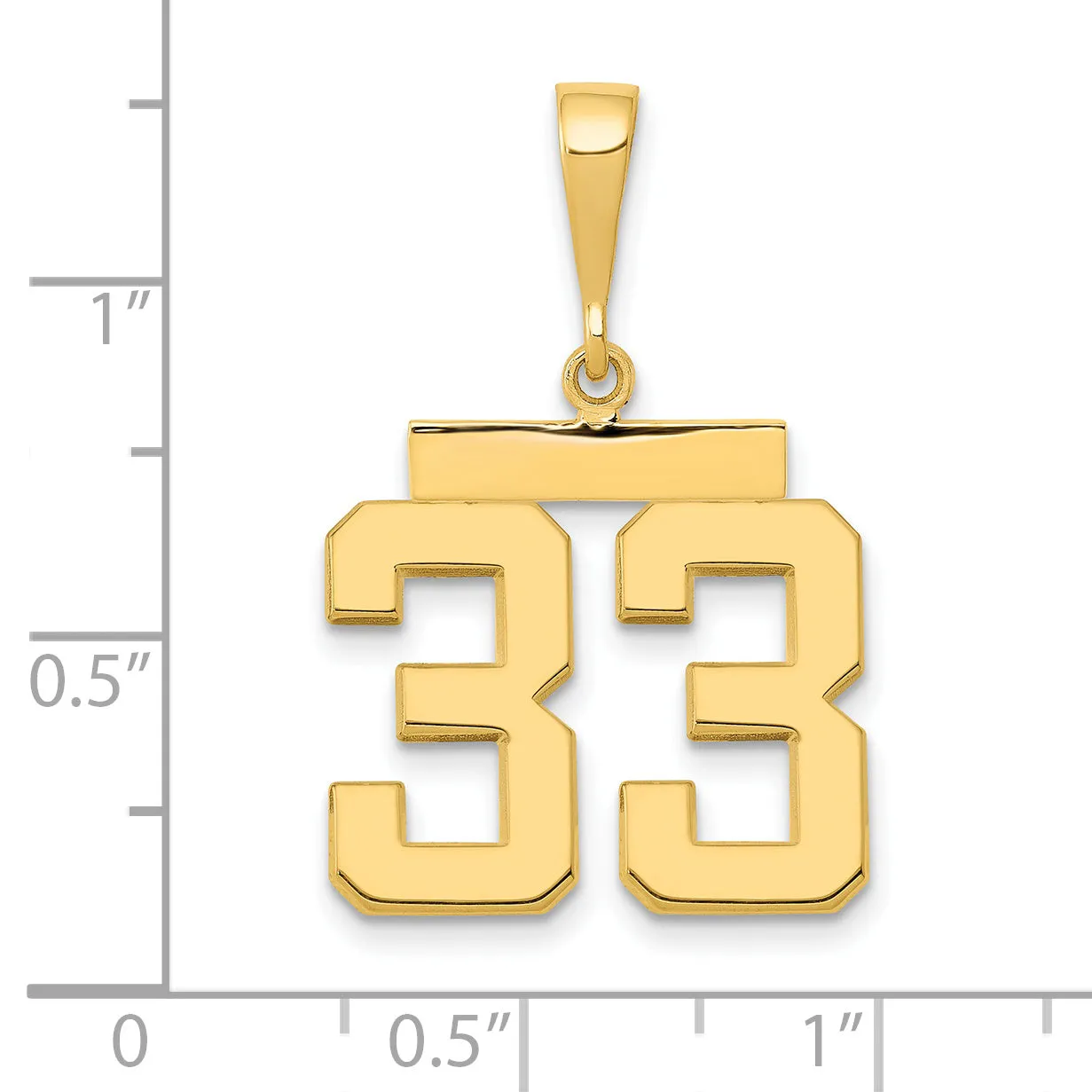 14K Gold Polished Number 33 Charm Medium Sleek Casted Design