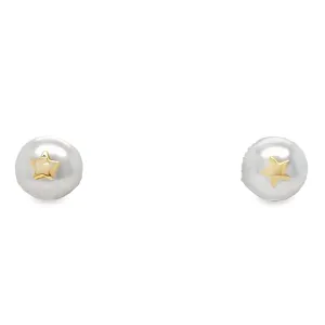 14K Gold Star Pearl Baby Earrings