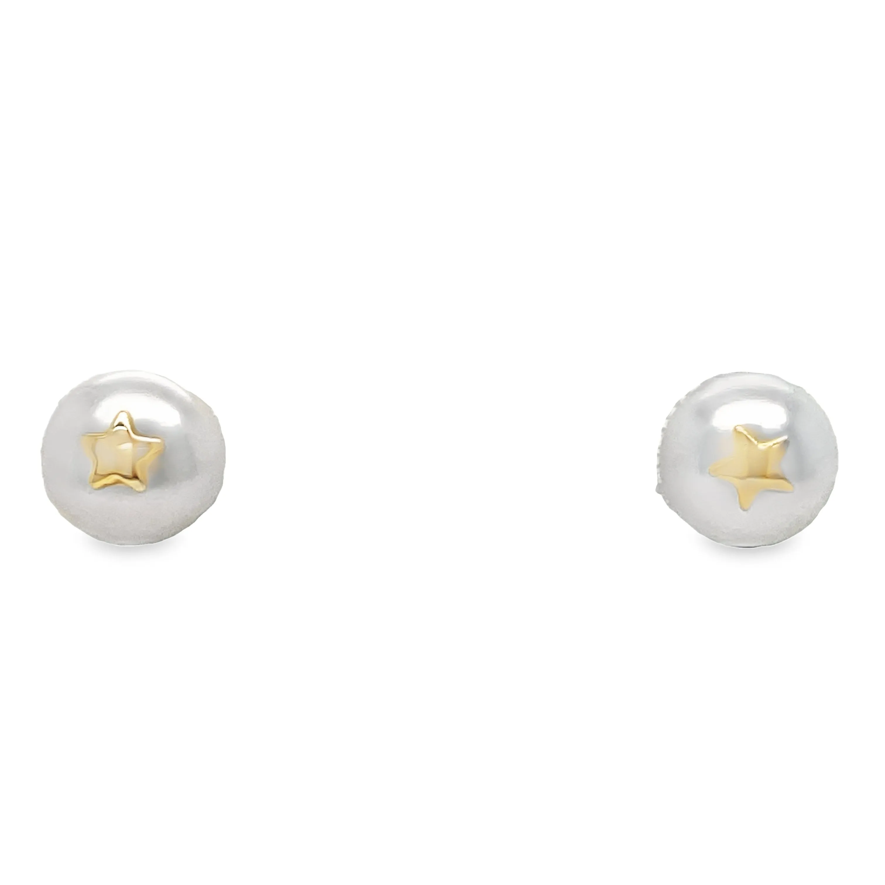 14K Gold Star Pearl Baby Earrings