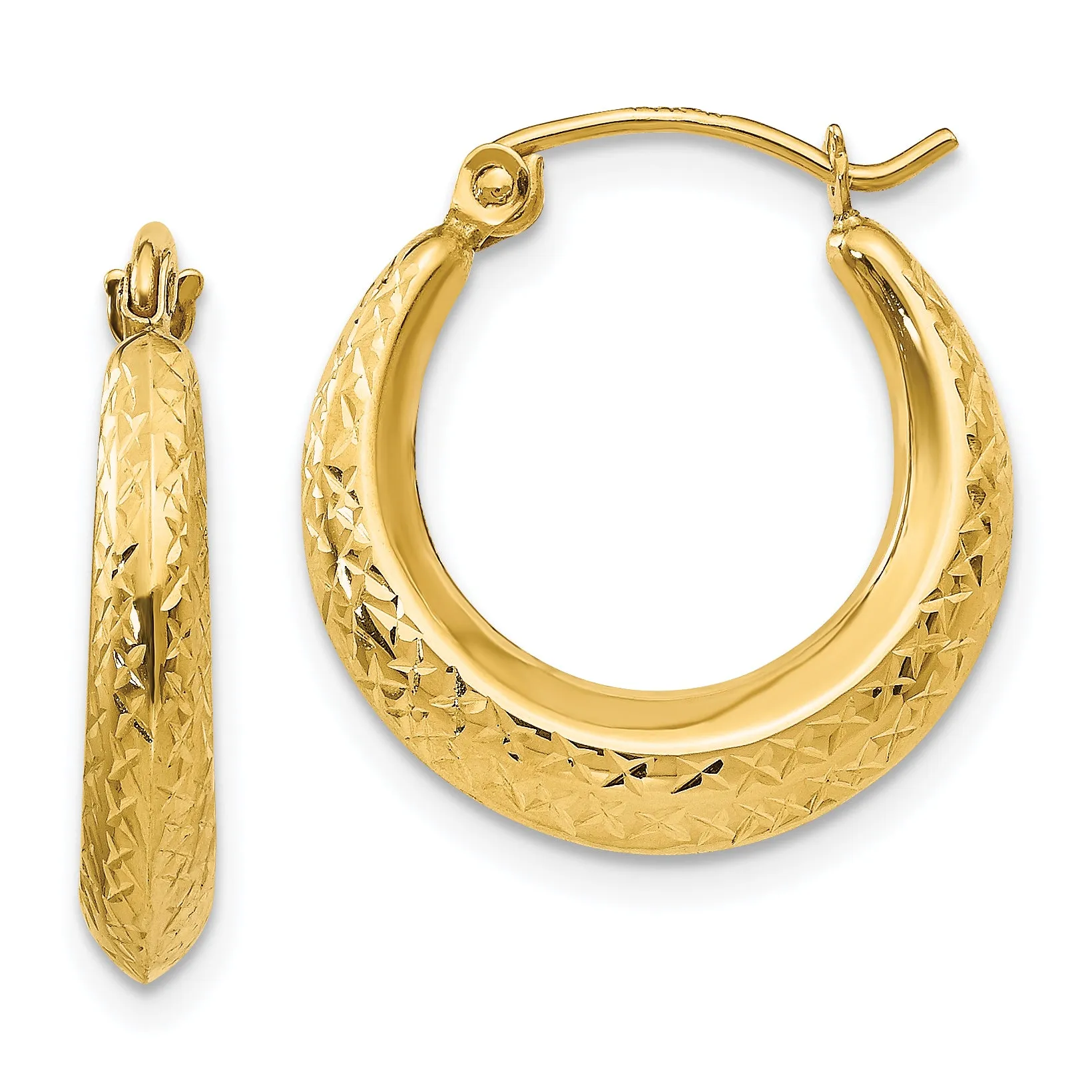 14K Gold Textured Hollow Hoop Earrings Nickel-Free Elegant Design