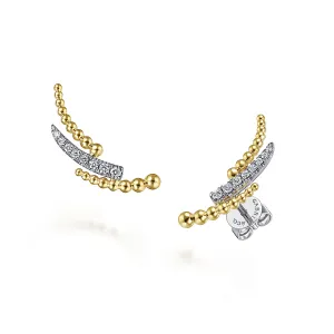 14K Yellow-White Gold Triple Split Curved Bar Bujukan Diamond Stud Earrings EG13990M45JJ