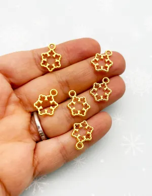 15 Gold Plated Snowflake Charms - Open Bezel Frame Pendants for Jewelry Making F109a