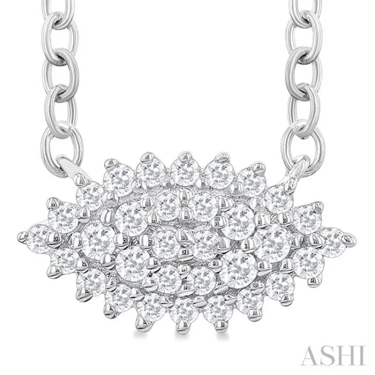 1/6 ctw Petite East-West Set Marquise Shape Round Cut Diamond Cluster Fashion Pendant With Chain in 10K White Gold
