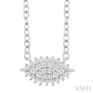 1/6 ctw Petite East-West Set Marquise Shape Round Cut Diamond Cluster Fashion Pendant With Chain in 10K White Gold