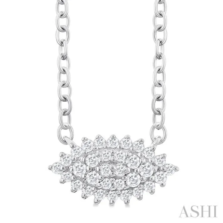 1/6 ctw Petite East-West Set Marquise Shape Round Cut Diamond Cluster Fashion Pendant With Chain in 10K White Gold