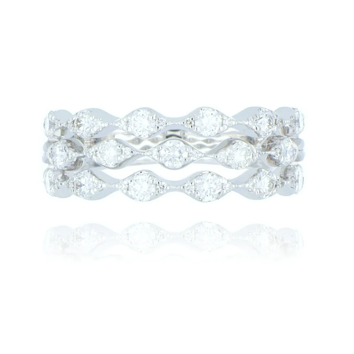 18ct White Gold 0.75ct Diamond 3 Row Ring