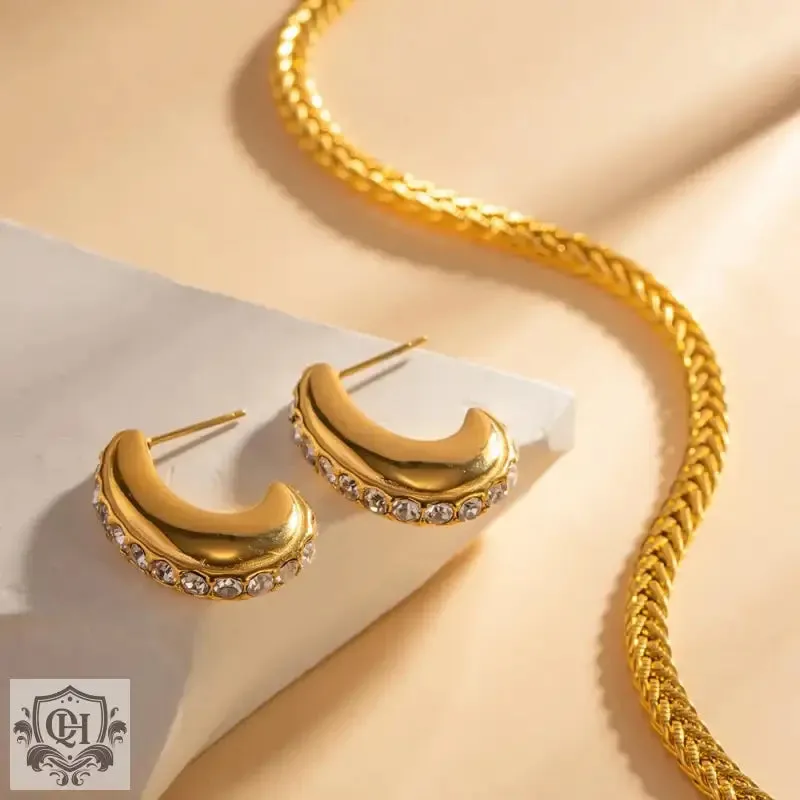 18K Gold Diamond-Encrusted Geometric Earrings