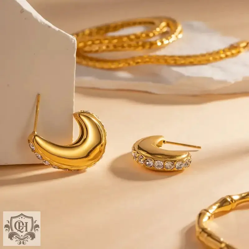 18K Gold Diamond-Encrusted Geometric Earrings