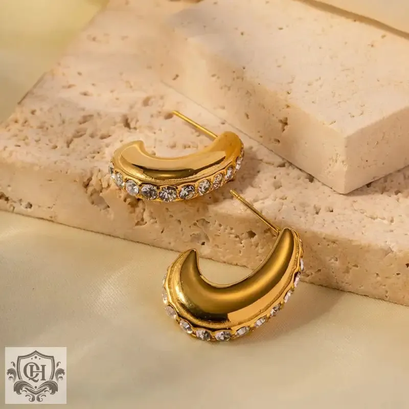 18K Gold Diamond-Encrusted Geometric Earrings