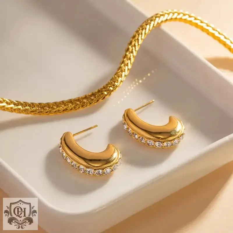 18K Gold Diamond-Encrusted Geometric Earrings