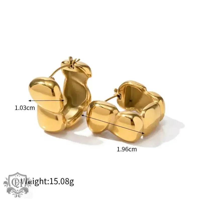 18K Gold Square Bean Minimalist Earrings