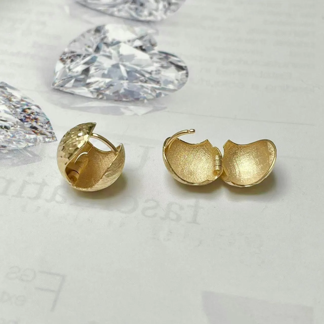 18k Solid Gold Double Sided Disco Ball Huggie Earrings