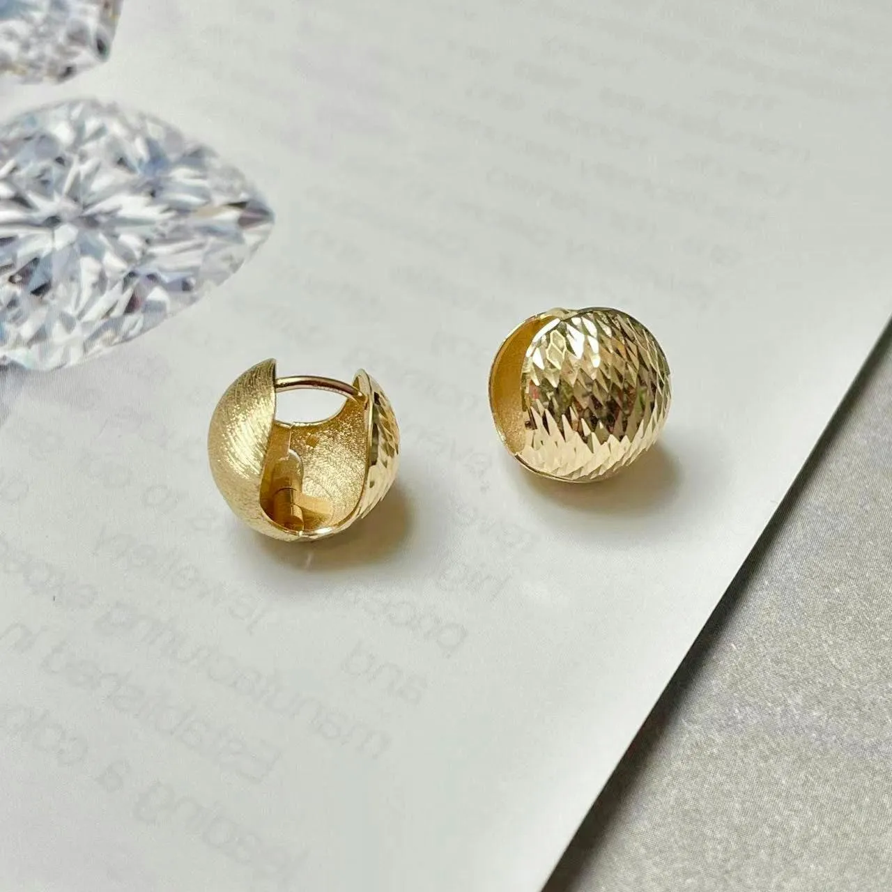18k Solid Gold Double Sided Disco Ball Huggie Earrings