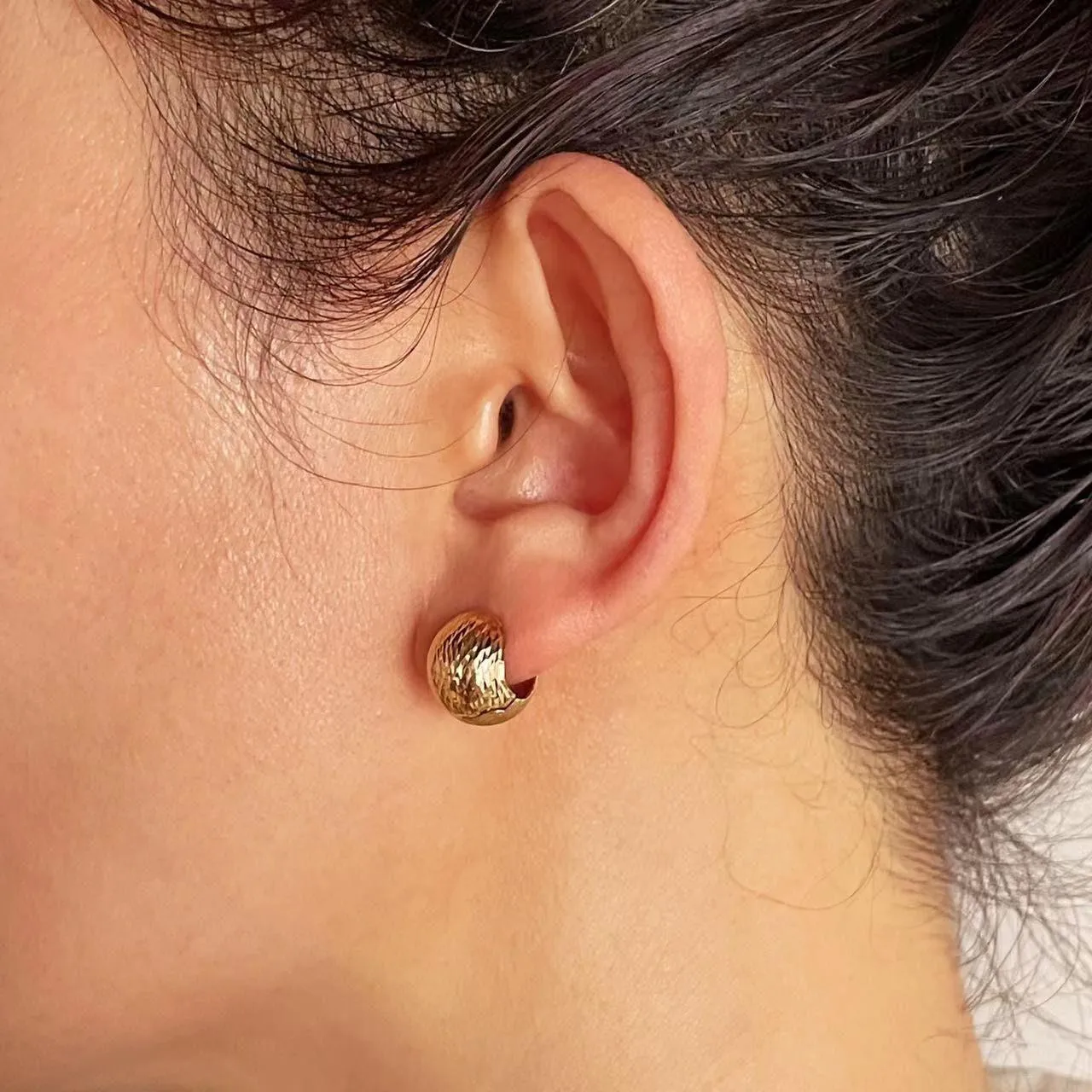 18k Solid Gold Double Sided Disco Ball Huggie Earrings