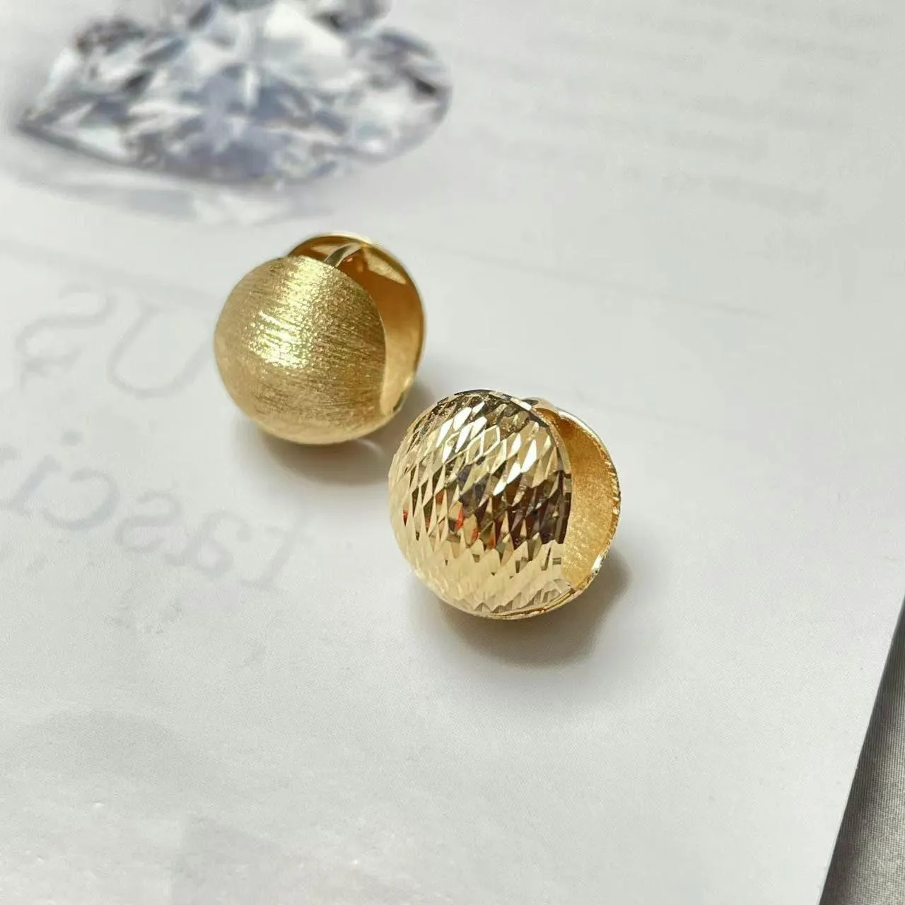 18k Solid Gold Double Sided Disco Ball Huggie Earrings