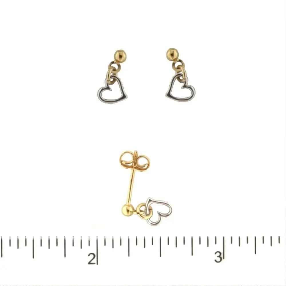 18K Solid Yellow and White Gold Open Heart Post Earrings