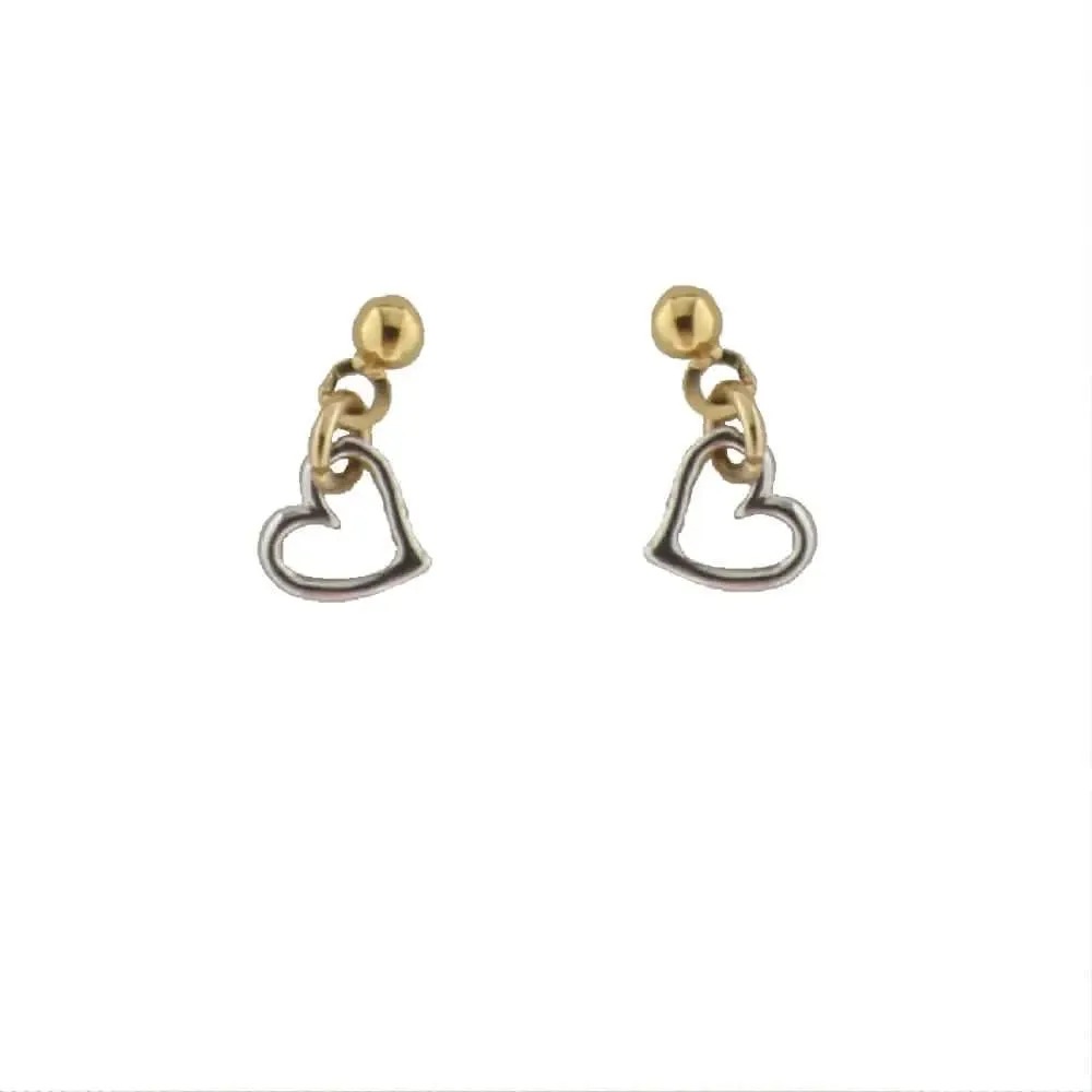 18K Solid Yellow and White Gold Open Heart Post Earrings