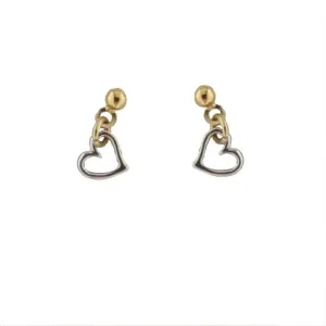 18K Solid Yellow and White Gold Open Heart Post Earrings