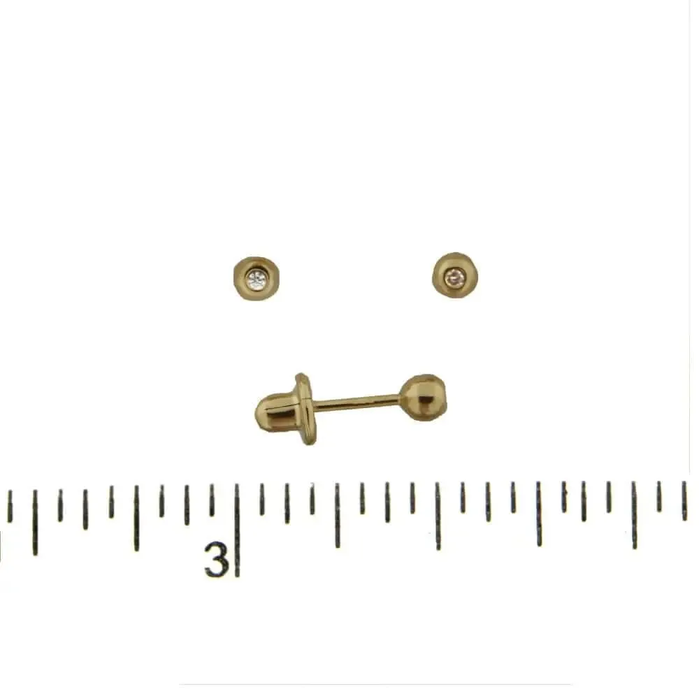18K Solid Yellow Gold Ball Diamond Screwback Earrings