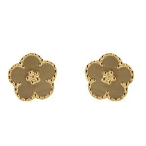 18K Solid Yellow Gold Satin or Polished Flower Post Earrings