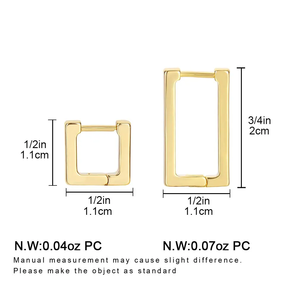 2 Pairs 14K Gold Plated Minimalist Hoop Earrings Small Dainty Geometric Square and Rectangle Huggies Hoops for Girls Women Gift, gold, silver and black