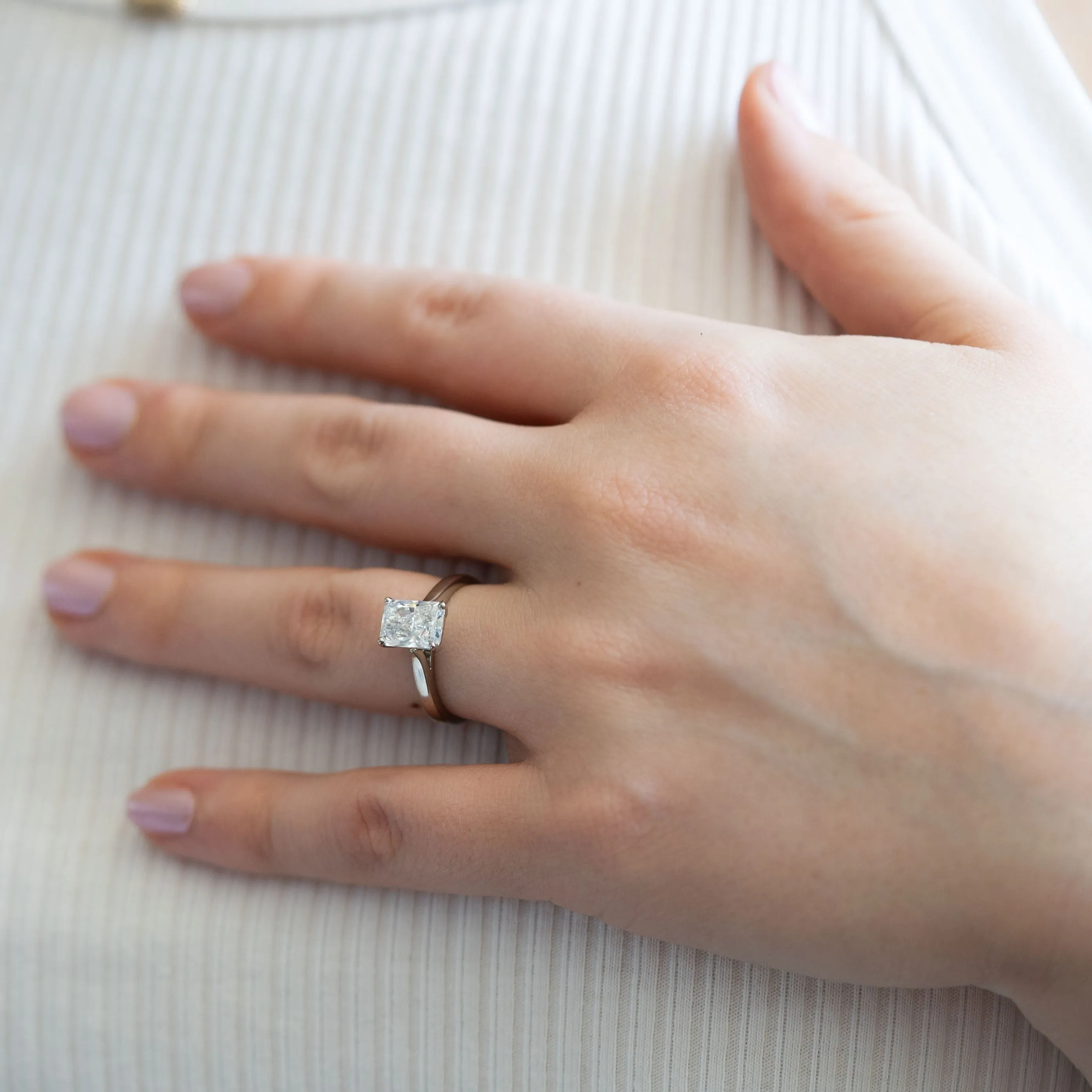2ct Radiant Cut Lab Grown Diamond Engagement Ring in Platinum (E Color, VS2 Clarity)