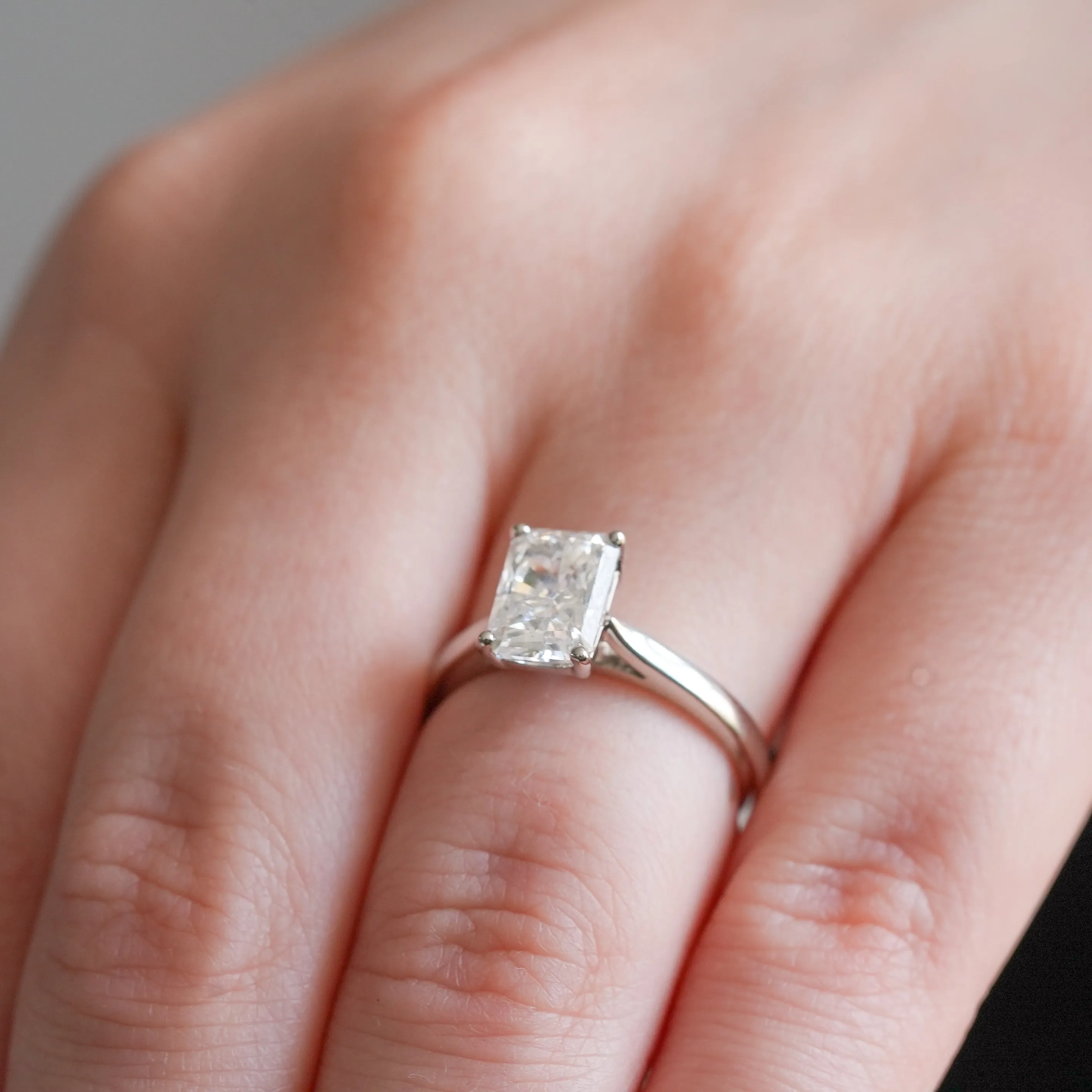 2ct Radiant Cut Lab Grown Diamond Engagement Ring in Platinum (E Color, VS2 Clarity)