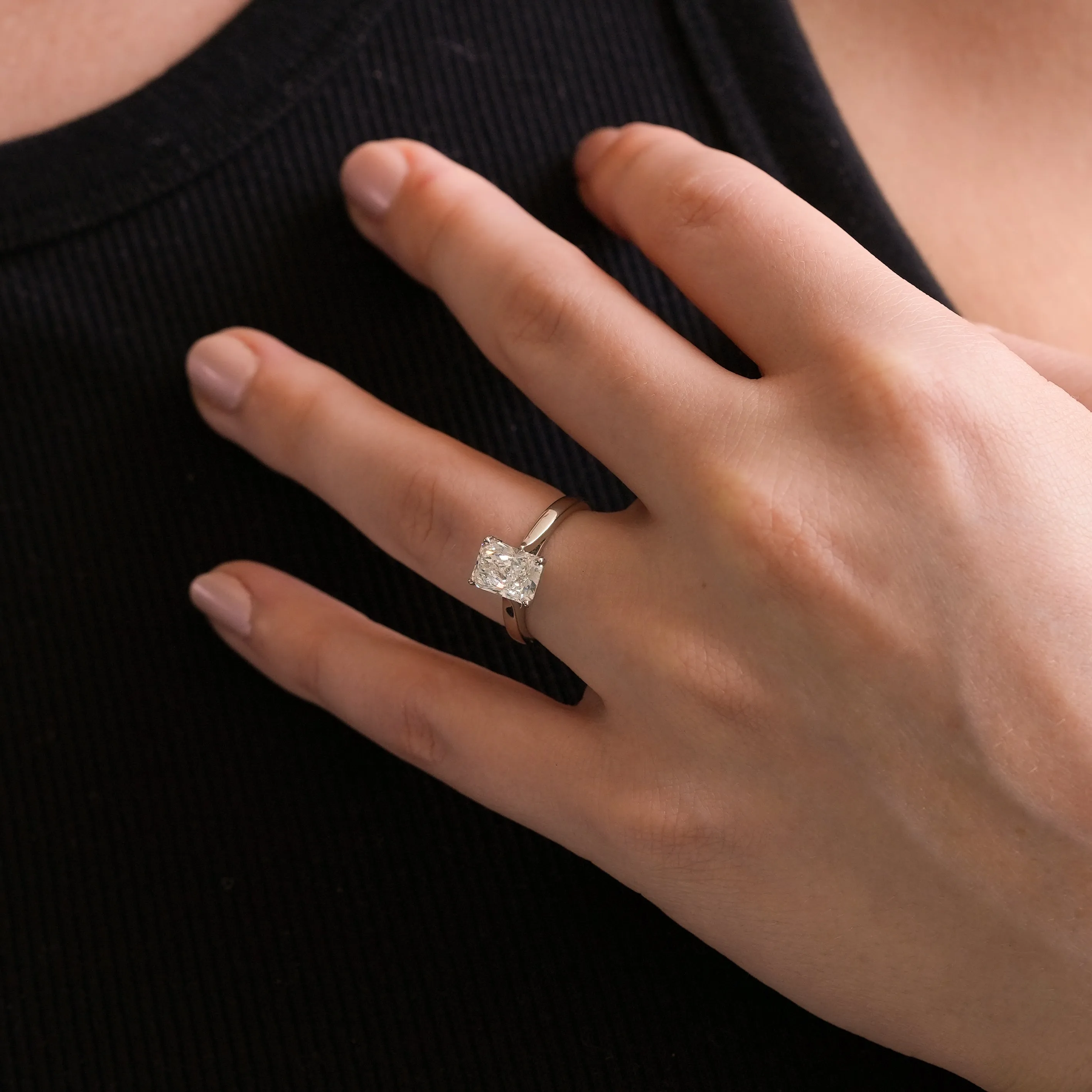 2ct Radiant Cut Lab Grown Diamond Engagement Ring in Platinum (E Color, VS2 Clarity)