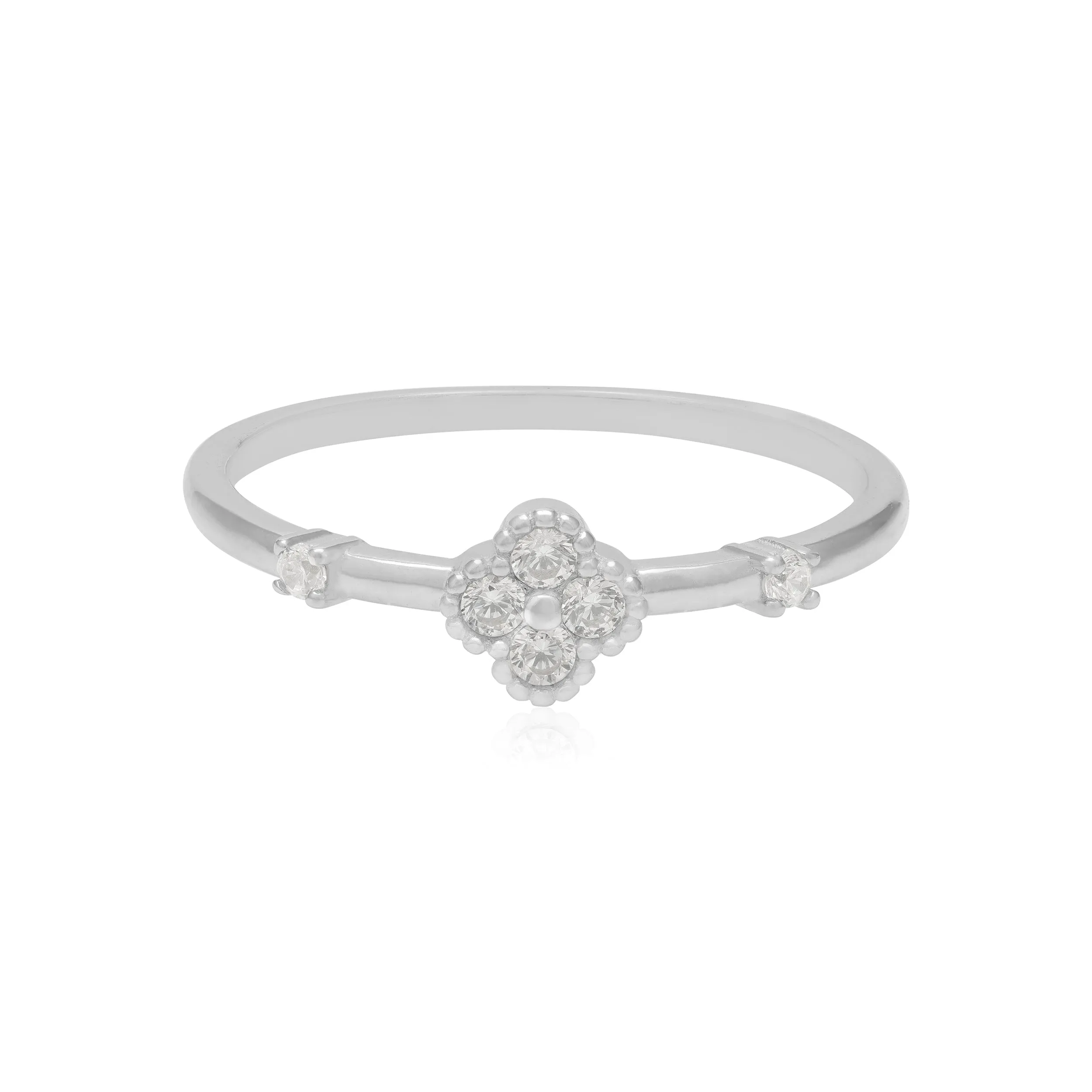 925 Sterling Silver Clover Flower Rhodium Plated Rings For Women