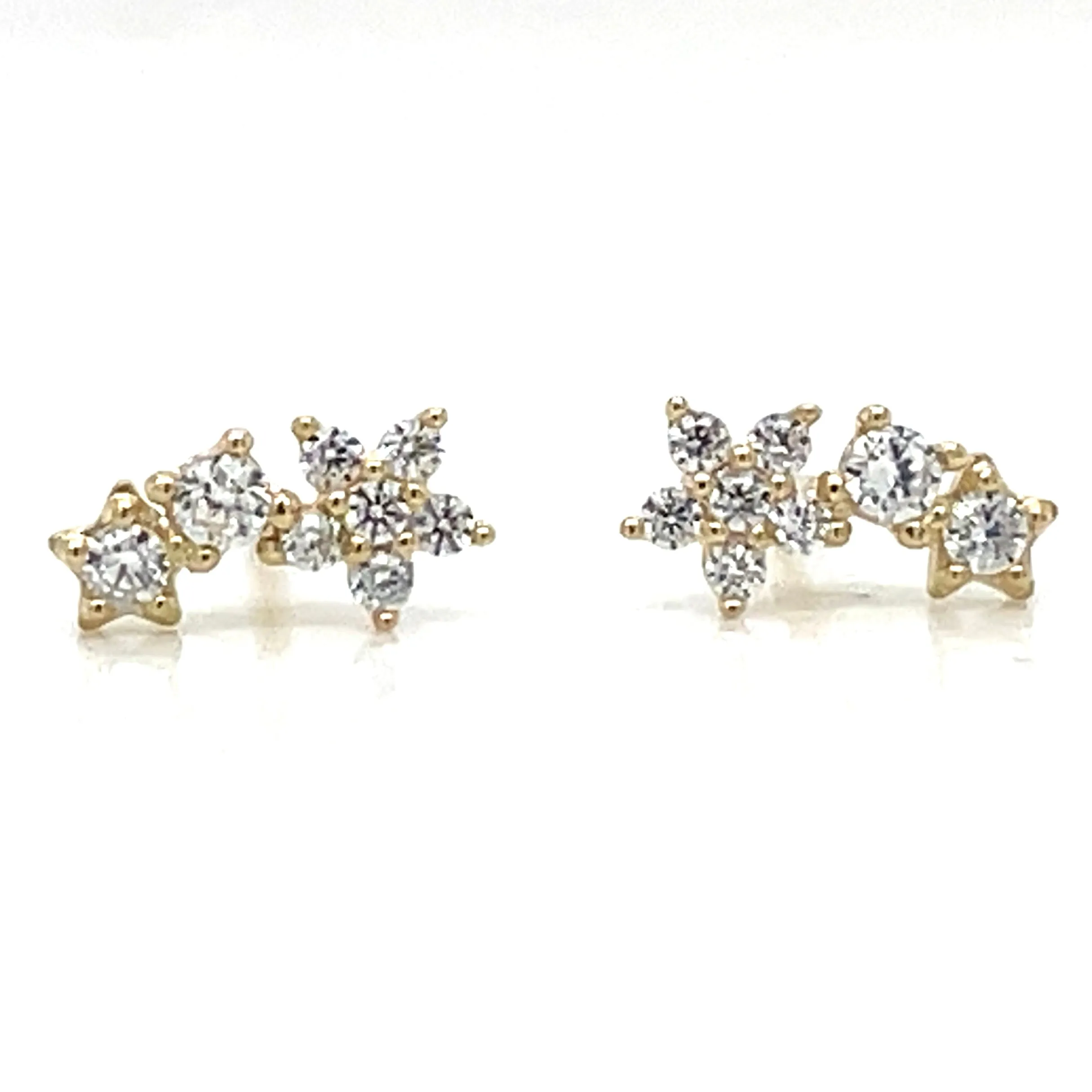 9ct Yellow Gold Flower And Round Cz Stud Earrings