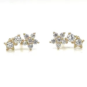 9ct Yellow Gold Flower And Round Cz Stud Earrings
