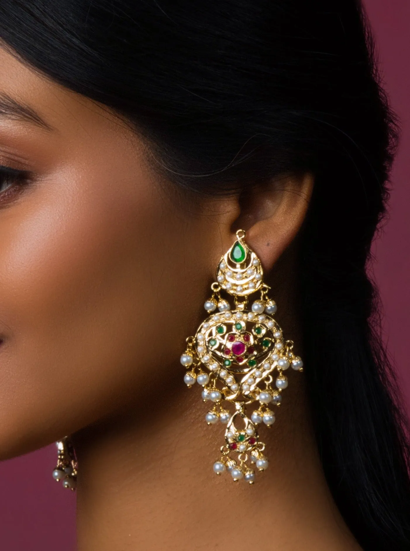 Aahana Jadau Chaandbali Earrings - Multi Color