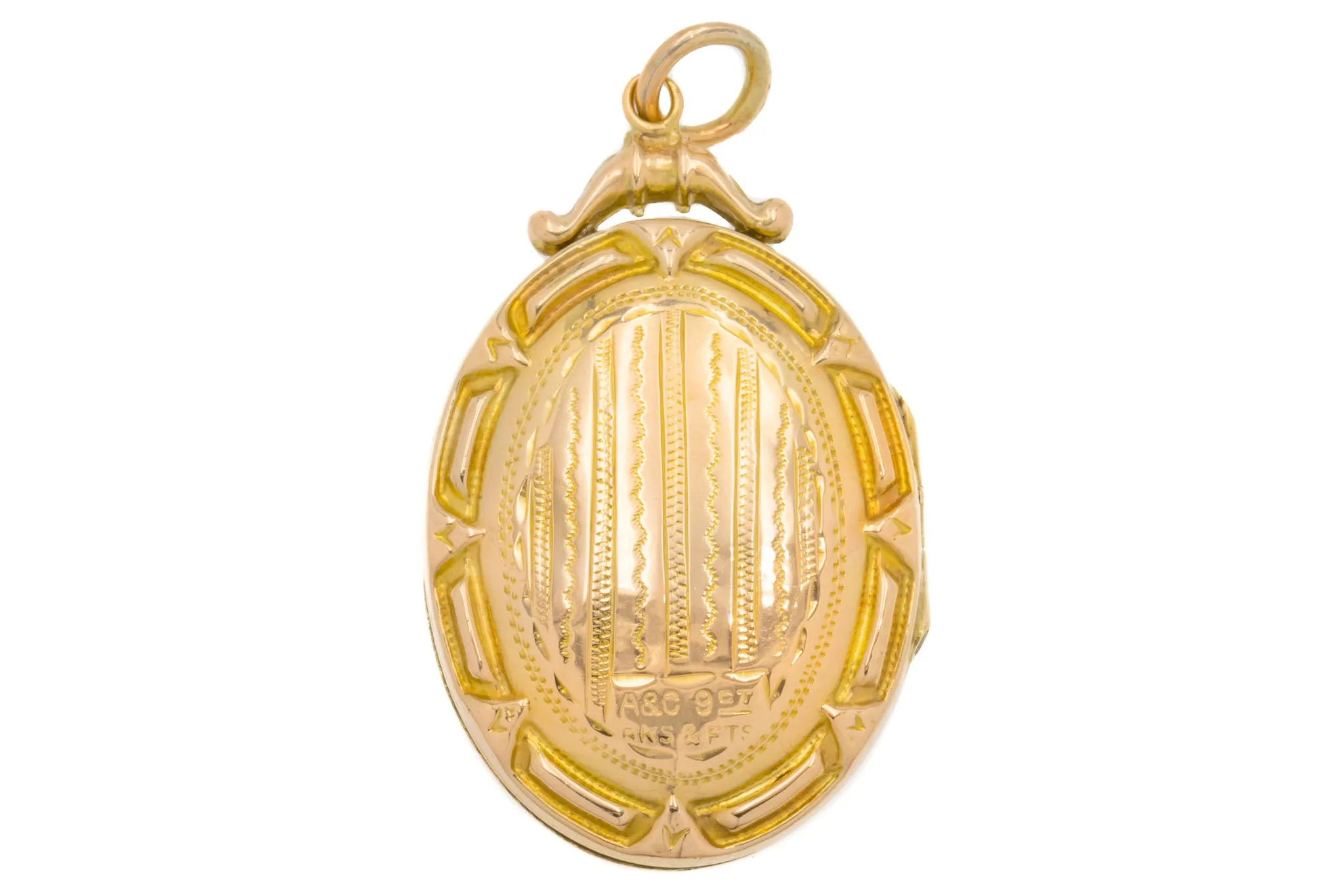 Antique 9ct Gold Engraved Oval Locket