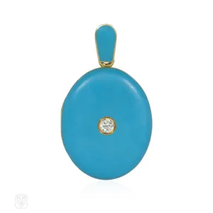 Antique diamond, gold, and blue enamel locket