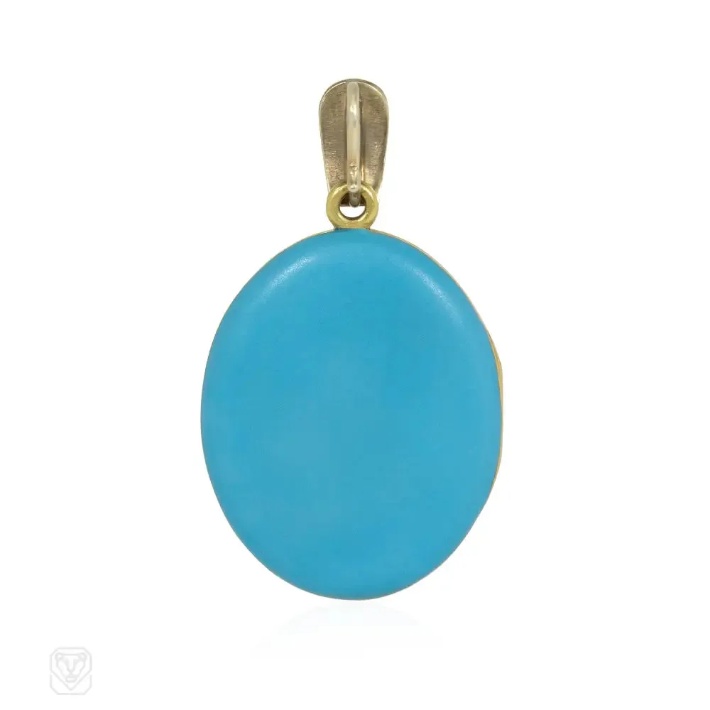 Antique diamond, gold, and blue enamel locket