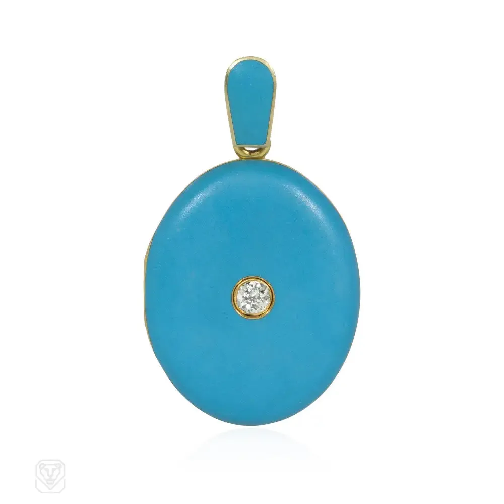 Antique diamond, gold, and blue enamel locket
