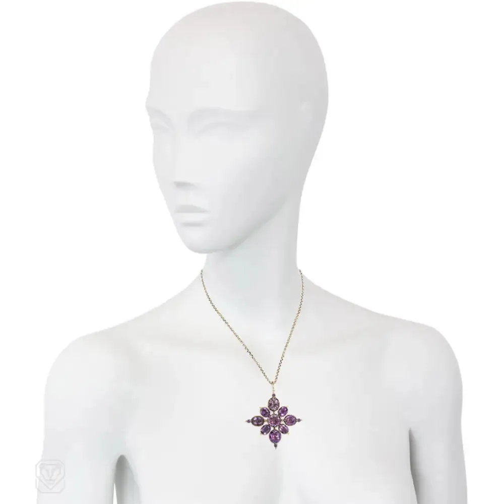Antique gold and amethyst pendant on chain