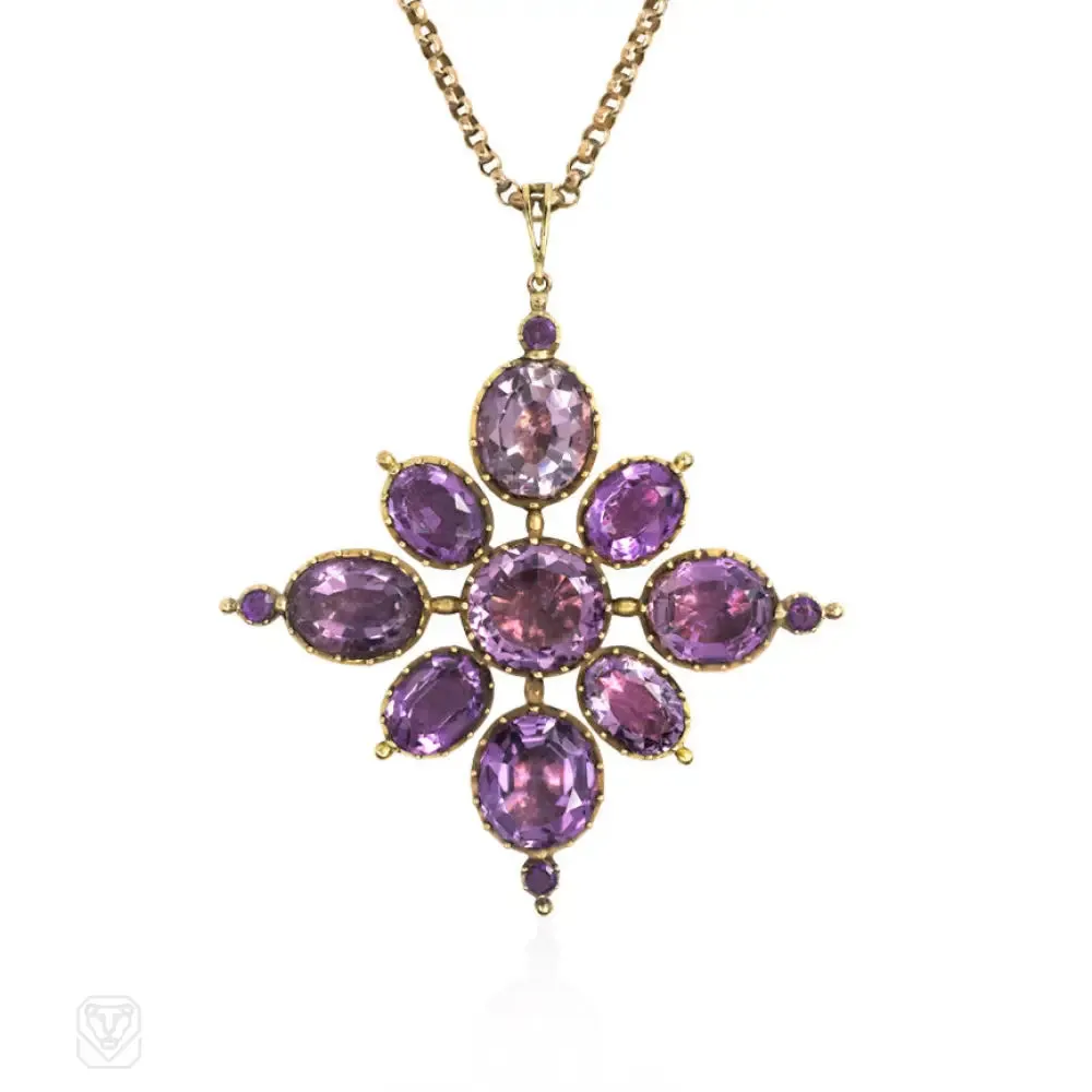 Antique gold and amethyst pendant on chain