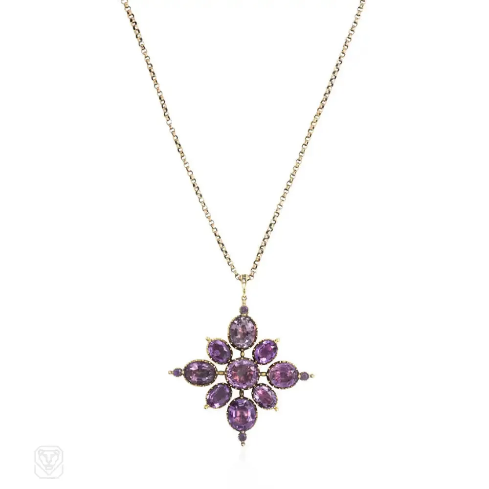 Antique gold and amethyst pendant on chain