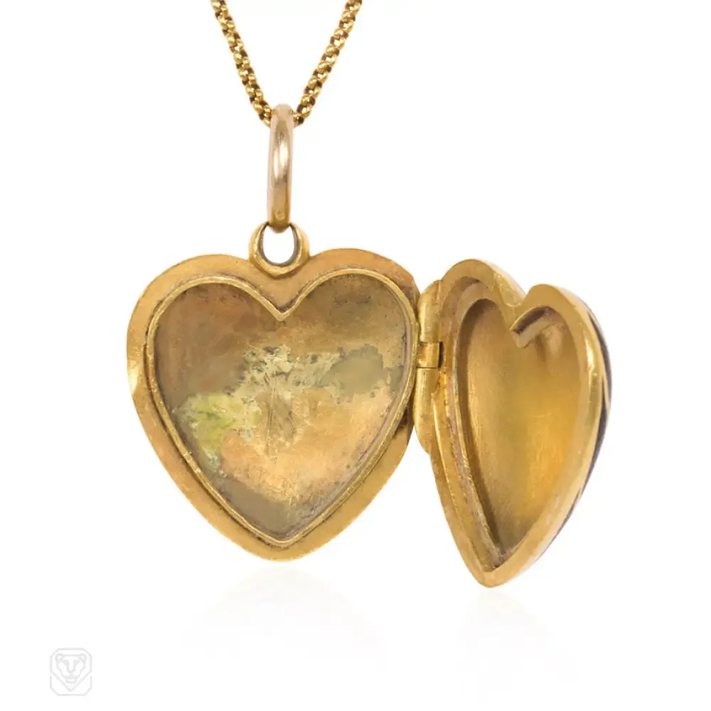Antique gold and enamel heart locket