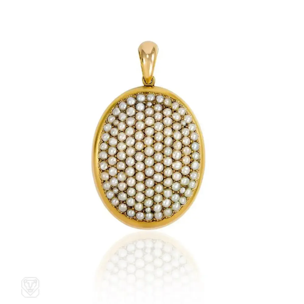 Antique gold and pavé pearl locket