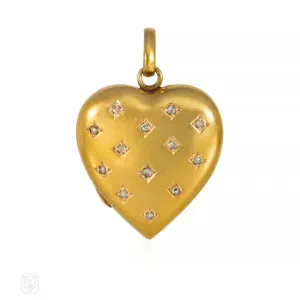 Antique gold and rose diamond heart locket