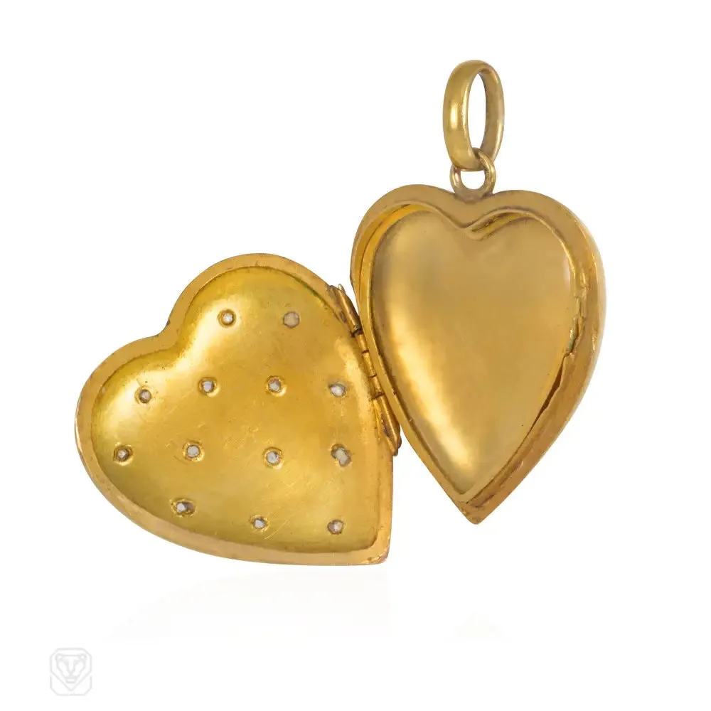 Antique gold and rose diamond heart locket