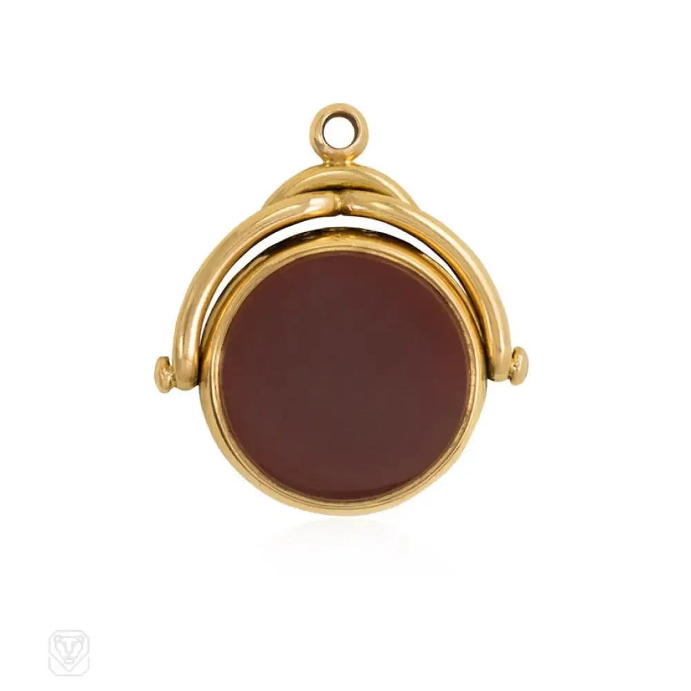 Antique gold, bloodstone, and carnelian swivel pendant